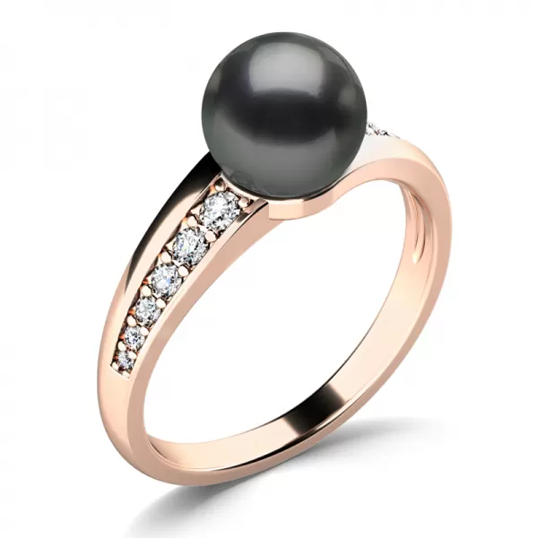 Prsten s černou perlou a brilianty 140012-CV-FW-Black