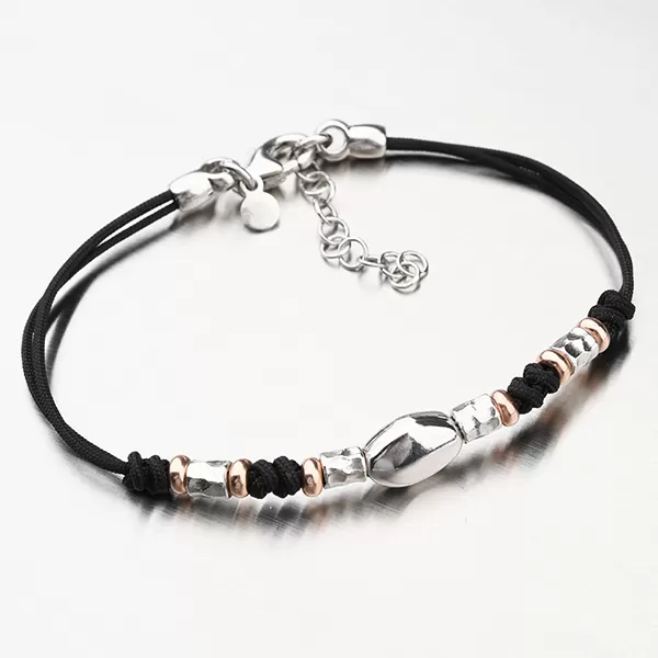 Náhrdelník ze stříbra a textilu v černé barvě N1400496-2024-SLX