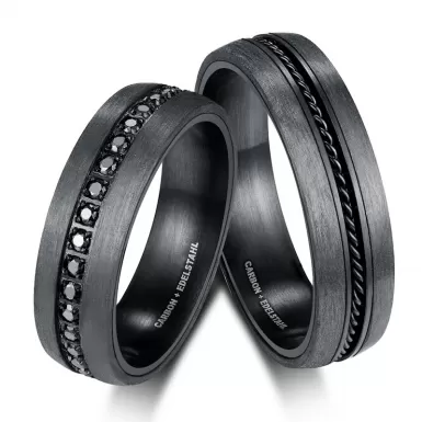 Snubní prsteny ocel zirkon s karbonem SP-CA-001