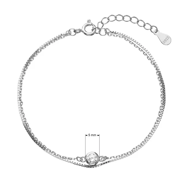 Stříbrný náramek dvojitý řetízek se zirkonem 63006