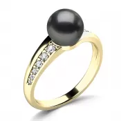 Prsten s černou perlou a brilianty 140012-ZL-FW-Black