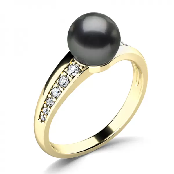 Prsten s černou perlou a brilianty 140012-ZL-FW-Black
