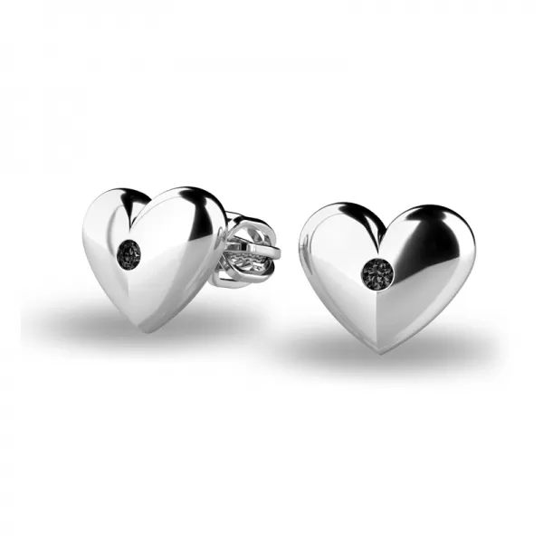 Zlaté náušnice srdíčka s černými diamanty 140019-B-DIA-Black