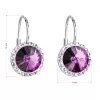 Stříbrné náušnice visací s krystaly Preciosa fialové kulaté 31216.3 amethyst