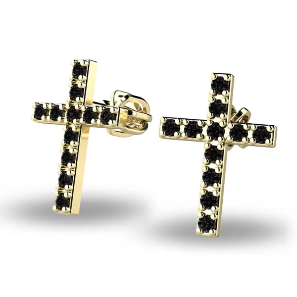 Zlaté náušnice - křížky s černými brilianty 140018-ZL-DIA-Black