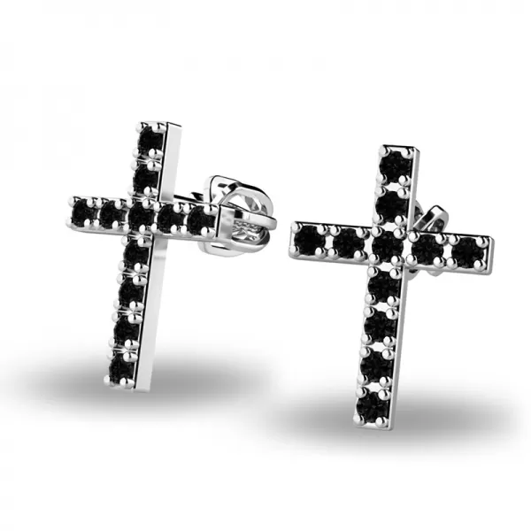 Zlaté náušnice - křížky s černými zirkony 140018-B-ZIR-Black
