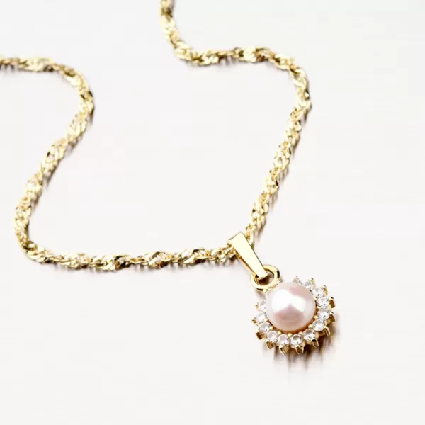 Zlatý přívěsek s perlou a se zirkony 352P-130104