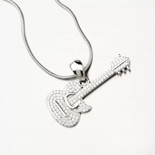 Stříbrný přívěsek elektrická kytara se zirkony PKL-3107