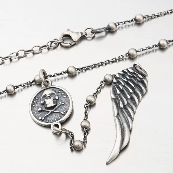 Stříbrný náhrdelník s lebkou a křídlem N1700741-0532-SLX