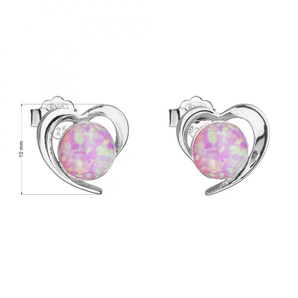 Stříbrné náušnice srdce s růžovým syntetickým opálem 31259.3 lt.rose