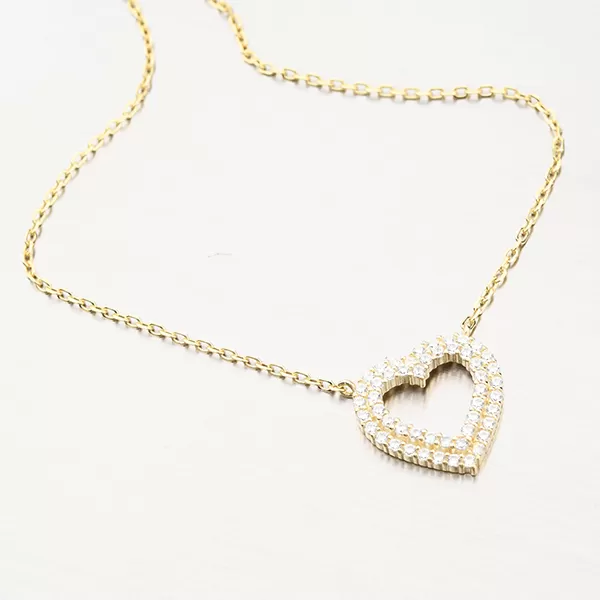 Zlacený stříbrný náhrdelník se srdcem N2100513-1905-SLX