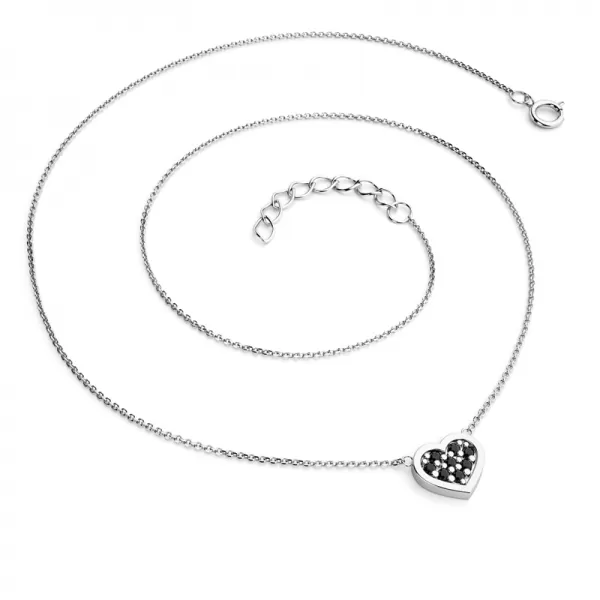 Náhrdelník z bílého zlata se srdíčkem s černými brilianty 10881-NH01-B-Black