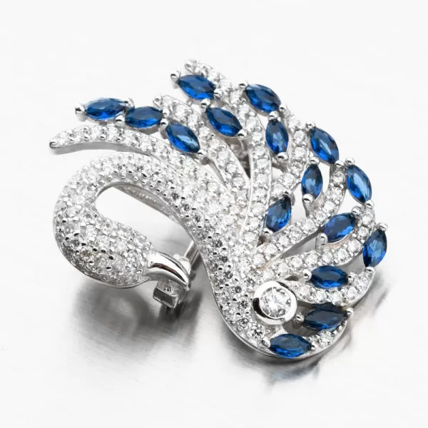 Stříbrná brož labuť s modrými zirkony PKL-6006