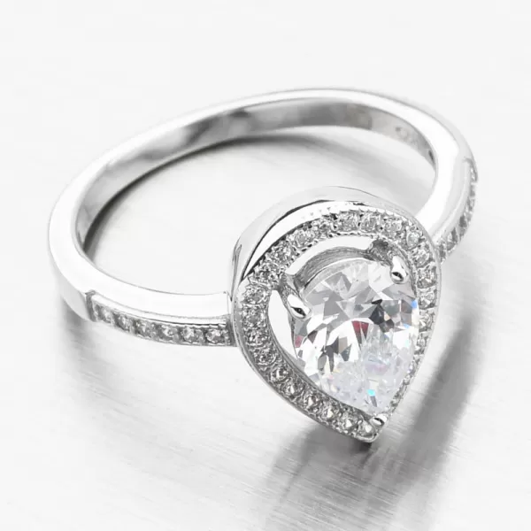 Stříbrný prsten kapka se zirkony PKL-1019