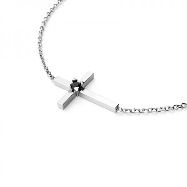 Dámský náramek žluté zlato 585/1000 přírodní diamant 0.035 ct křížek s černý 10872-NR01-B-Black