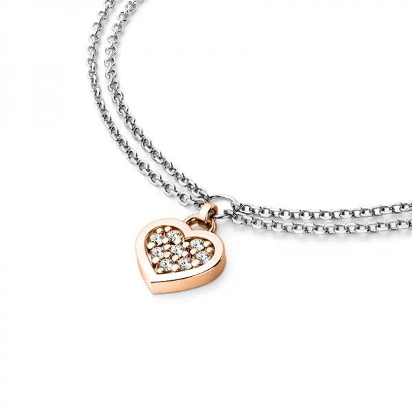 Náramek bílé zlato s růžovým srdíčkem a diamanty 10881-NR02-BCV