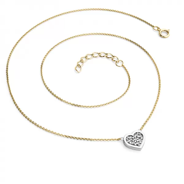 Dámský náhrdelník zlato mix 585/1000 přírodní diamant 0.096 ct G/SI bílého se srdíčkem 10881-NH01-ZLB