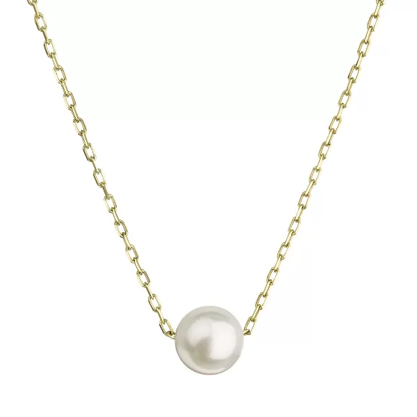 Zlatý 14 karátový náhrdelník žluté zlato s bílou říční perlou 92P00027
