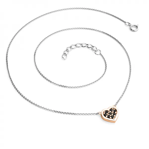 Náhrdelník z bílého zlata s růžovým srdíčkem a černými brilianty 10881-NH01-BCV-Black