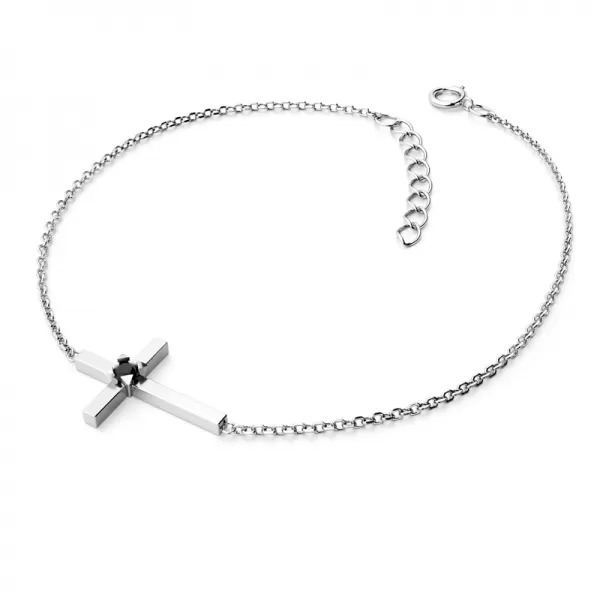 Zlatý náramek křížek s černým diamantem 10872-NR01-B-Black