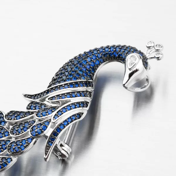 Stříbrná brož páv s modrými zirkony PKL-6008