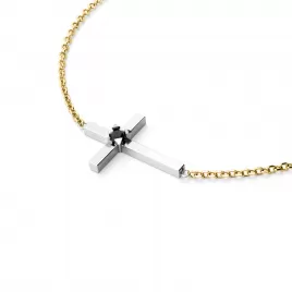 Zlatý náramek křížek s černým diamantem 10872-NR01-ZLB-Black