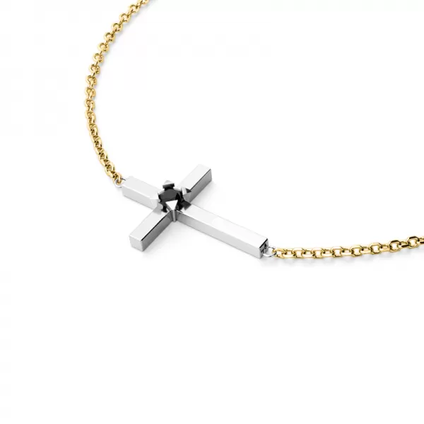 Zlatý náramek křížek s černým diamantem 10872-NR01-ZLB-Black