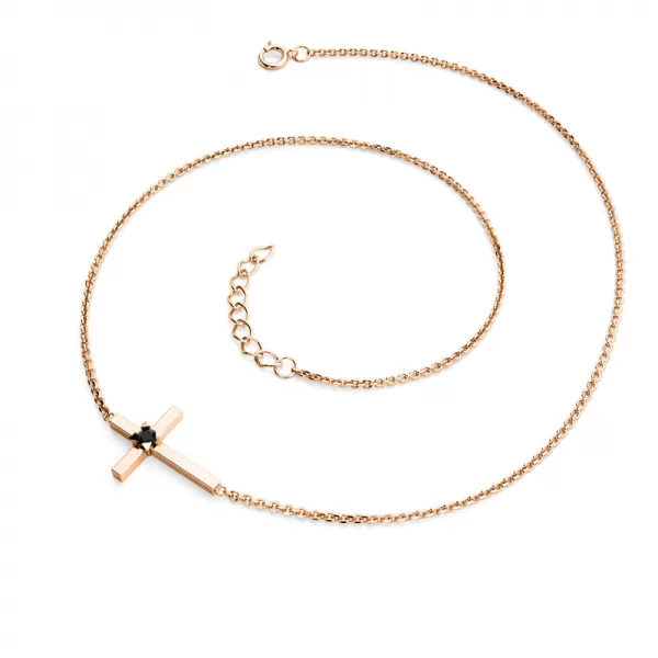 Dámský náhrdelník růžové zlato 585/1000 přírodní diamant 0.035 ct křížkem s černý 10872-NH01-CV-Black