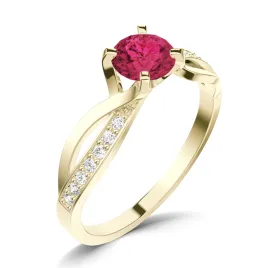 Dámský prsten žluté zlato 585/1000 přírodní diamant 0.50 ct G/SI rubín a brilianty 140002-ZL-RUB
