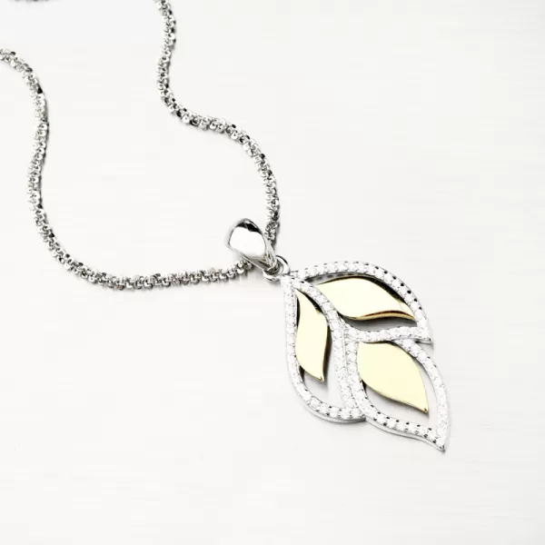 Pozlacený stříbrný přívěsek lístky se zirkony PKL-3111