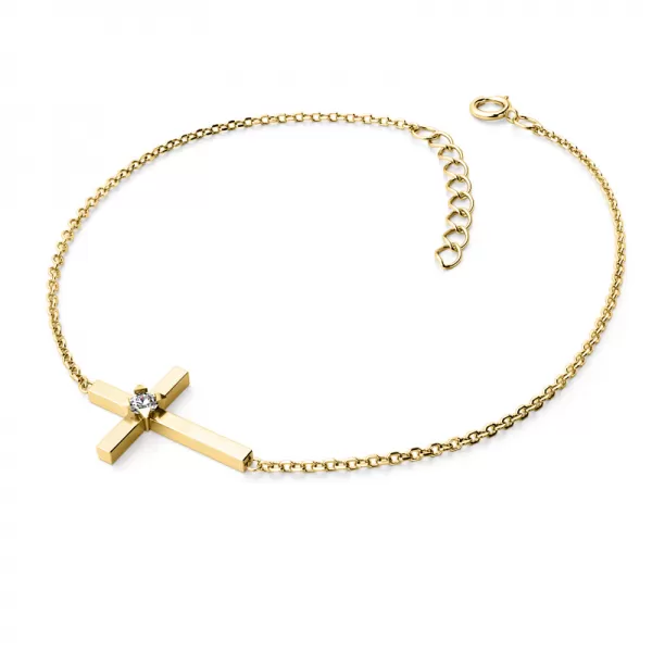Zlatý náramek křížek s briliantem 10872-NR01-ZL