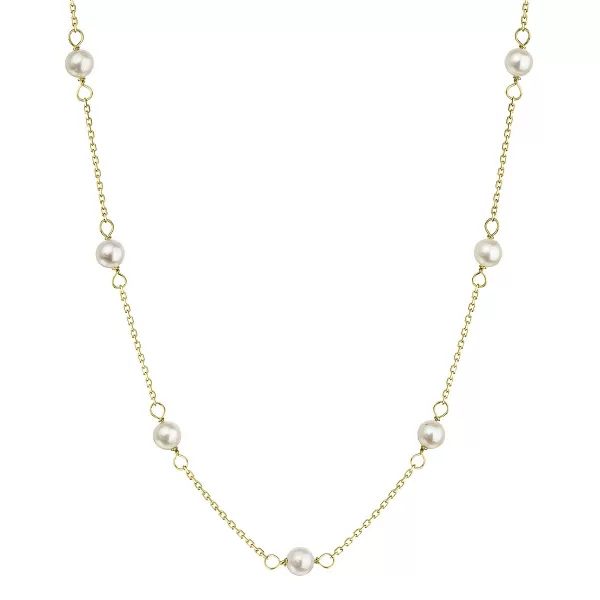 Zlatý 14 karátový náhrdelník žluté zlato s bílými říčními perličkami 92P00028