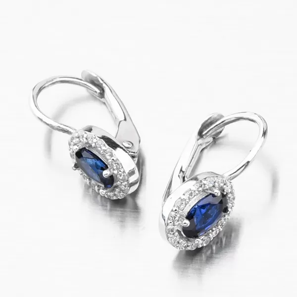 Dámské náušnice safír a zirkony bílé zlato 612G-015