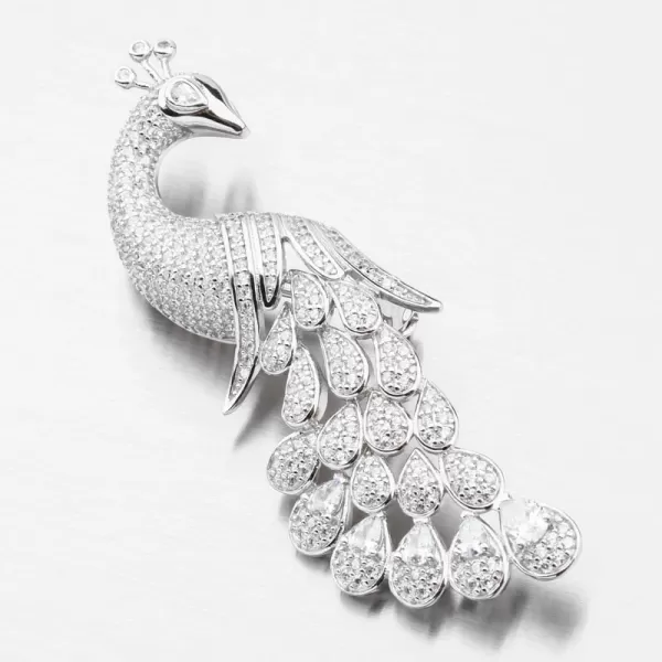 Stříbrná brož páv se zirkony PKL-6010