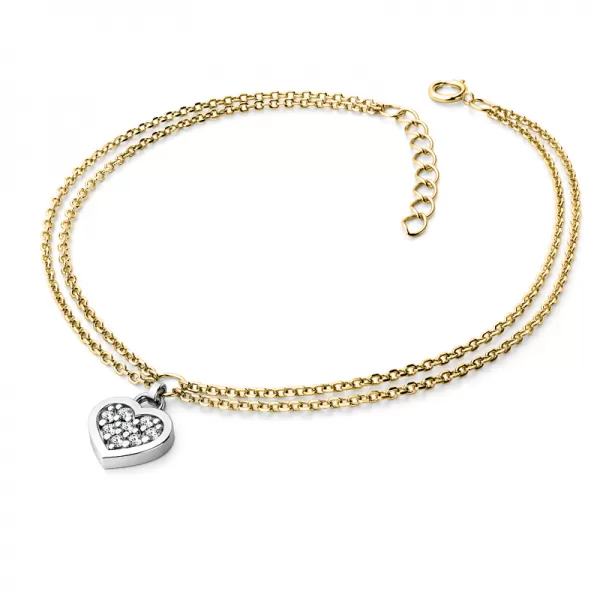 Náramek žluté zlato s bílým srdíčkem a diamanty 10881-NR02-ZLB