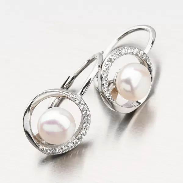 Stříbrné náušnice s přírodní perlou a se zirkony UCST-123279P-W