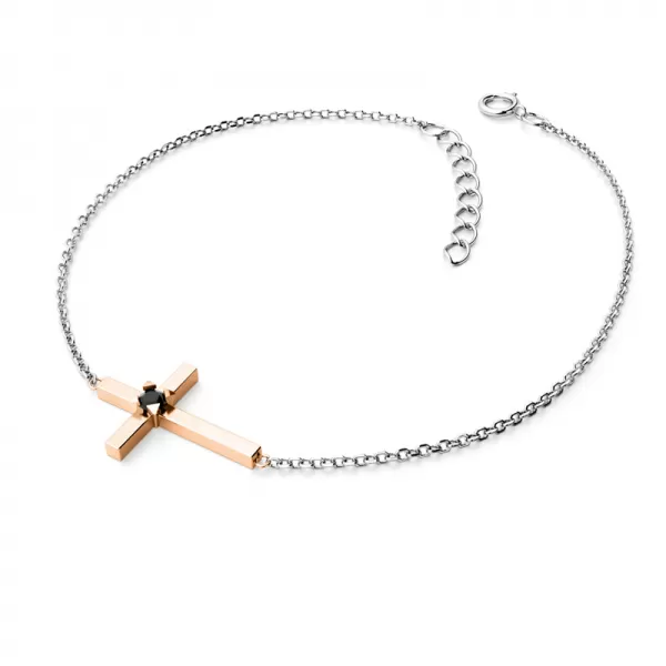 Zlatý náramek křížek s černým diamantem 10872-NR01-BCV-Black