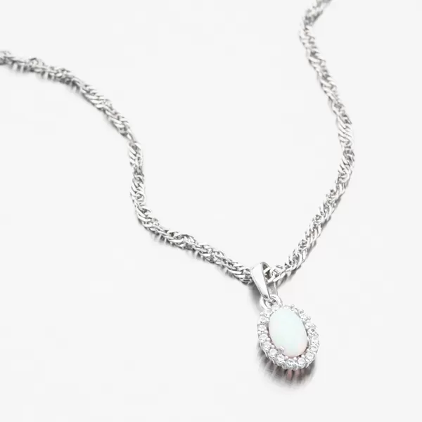 Přívěsek z bílého zlata s bílým opálem a se zirkony 613G-025