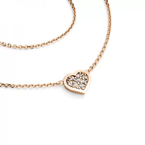 Dámský náhrdelník růžové zlato 585/1000 přírodní diamant 0.176 ct G/SI srdce s brilianty 10877-NH01-CV