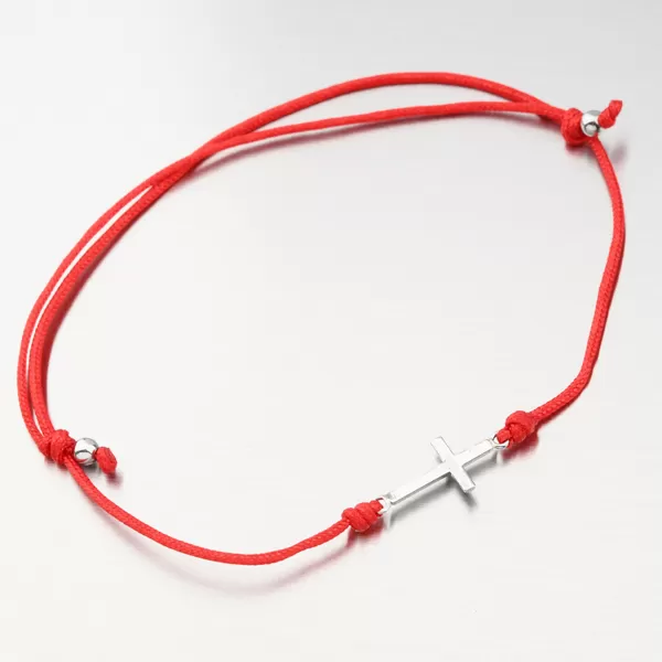 Stříbrný provázkový náramek s křížkem BST-14713-R