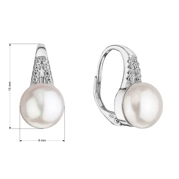 Stříbrné náušnice visací s bílou říční perlou 21070.1