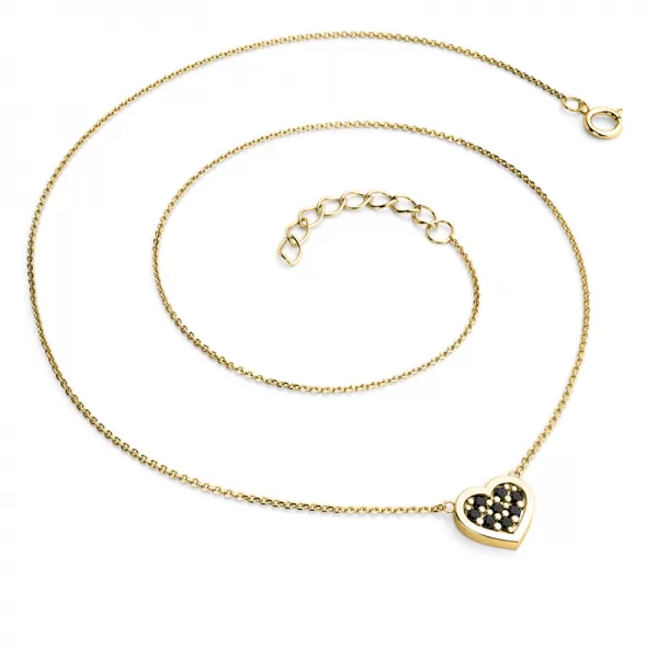 Náhrdelník ze žlutého zlata se srdíčkem s černými brilianty 10881-NH01-ZL-Black