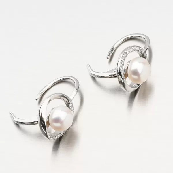 Stříbrné náušnice s přírodní perlou a se zirkony UCST-123279P-W