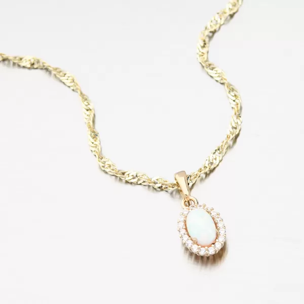 Zlatý přívěsek s bílým opálem a se zirkony 613G-024