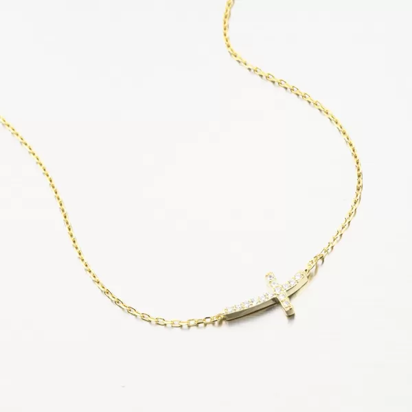 Dámský náhrdelník stříbro 925 zirkon zlacený s křížkem SST-15546/G