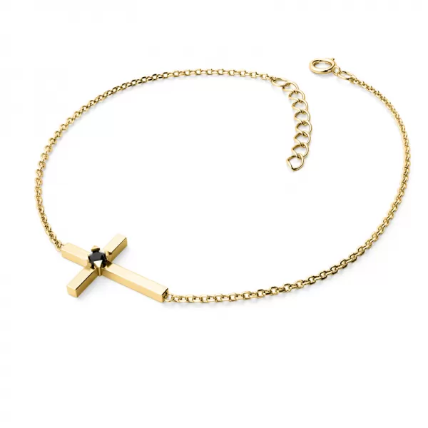Zlatý náramek křížek s černým diamantem 10872-NR01-ZL-Black