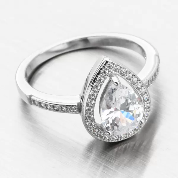 Stříbrný prsten kapka se zirkony PKL-1019