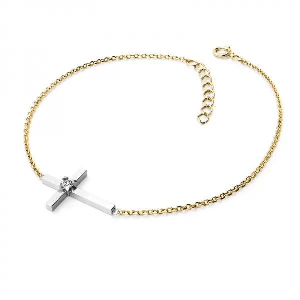 Zlatý náramek křížek s briliantem 10872-NR01-ZLB