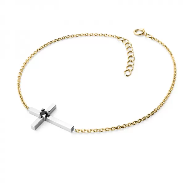 Dámský náramek zlato mix 585/1000 přírodní diamant 0.035 ct křížek s černý 10872-NR01-ZLB-Black
