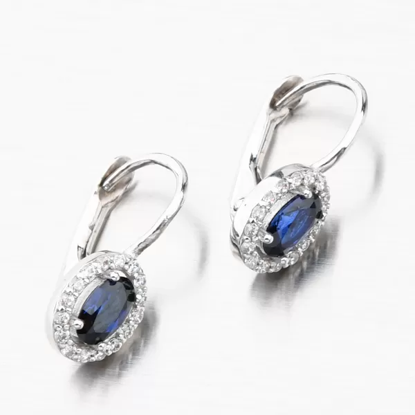 Dámské náušnice safír a zirkony bílé zlato 612G-015